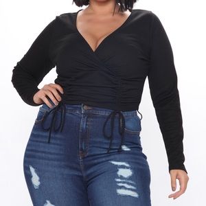 Ruched and Stunning Ribbed Top - Black (3X)